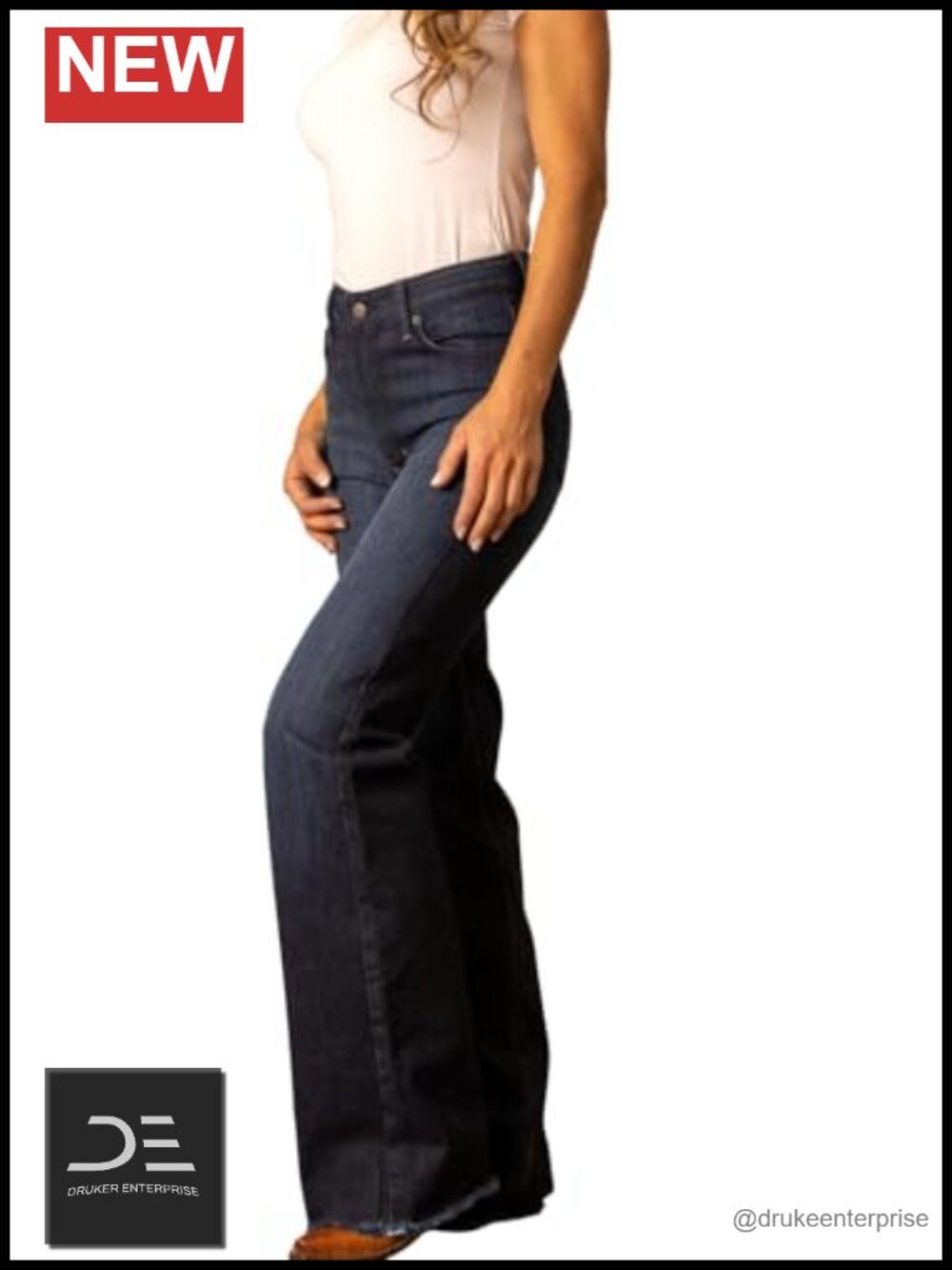 High Rise Wide Leg Jeans Raw Hem Stretch Denim
